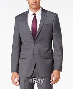 $865 DKNY Mens Slim Fit Wool Suit Gray Check Plaid 2 PIECE JACKET PANTS 38 R