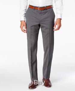 $865 DKNY Mens Slim Fit Wool Suit Gray Check Plaid 2 PIECE JACKET PANTS 38 R