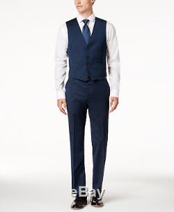 $885 CALVIN KLEIN Mens Slim Fit Wool Suit Blue Dot 3 PIECE JACKET PANTS VEST 40R