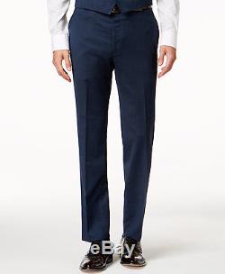 $885 CALVIN KLEIN Mens Slim Fit Wool Suit Blue Dot 3 PIECE JACKET PANTS VEST 40R