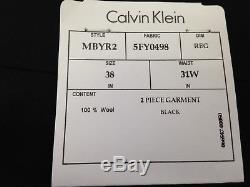 $895 CALVIN KLEIN Men 2 Piece Extreme Slim Fit WOOL SUIT Black JACKET PANTS 38 R