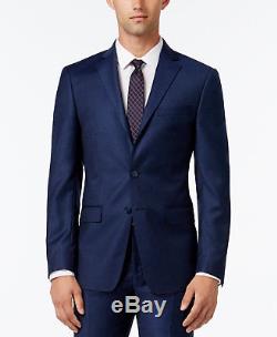 $895 CALVIN KLEIN Mens Extreme Slim Fit Wool Flannel Suit Blue JACKET PANTS 44 R