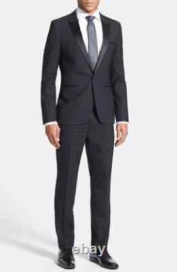 $895 HUGO BOSS Men's Black Slim Fit Aylor Herys Tuxedo 2 PC Suit 44L 37W