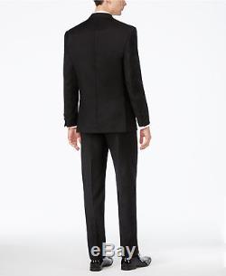 $994 CALVIN KLEIN Mens Slim Fit Wool Tuxedo Black 2 PIECE SUIT JACKET PANTS