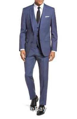 $995 Hugo Boss Huge6/Genius5 Slim Fit Solid 3 PC Vested Wool Suit 42L 35 x 33