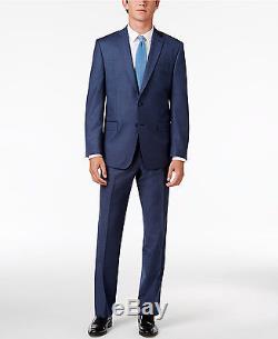 $999 CALVIN KLEIN Mens Slim Fit 2 PIECE WOOL SUIT Solid Blue JACKET PANTS 42 R