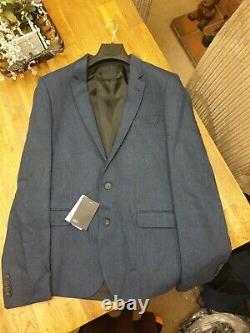 ASOS 3 piece slim fit navy herringbone suit 44 chest, 38 x 32 trousers New