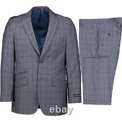 Alberto Cardinali Men's Light Gray Windowpane 2 Button Slim Fit Suit NEW