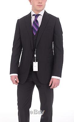 Armani Collezioni M-line Slim Fit 38r 48 Black Striped Three Piece Wool Suit