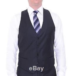 Armani Collezioni Slim Fit 40R 50 Navy Blue Tonal Striped Three Piece Wool Suit