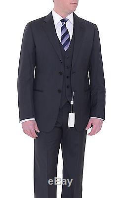 Armani Collezioni Slim Fit Charcoal Gray Striped Three Piece Wool Suit