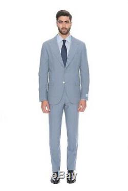 BELVEST Cornflower Blue Fine Wool Silk Solid Suit 42 US / 52 EU 8R Slim Fit