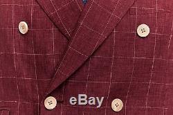 BELVEST Double Breasted Pure Linen Suit Checks Burgundy 42 US 52 EU 9R Slim Fit