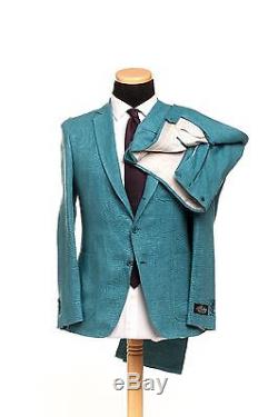 BELVEST Hand Made in Italy Pure Linen Suit Aquamarine 40 US 50 EU 8 R Slim Fit
