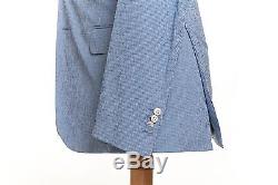 BELVEST Made in Italy Cotton Twill Micro Check Suit Blue 40 US 50 EU 9R Slim Fit