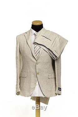 BELVEST Made in Italy Pure Linen Suit Checks Brown Beige 42 US 52 EU 9R Slim Fit