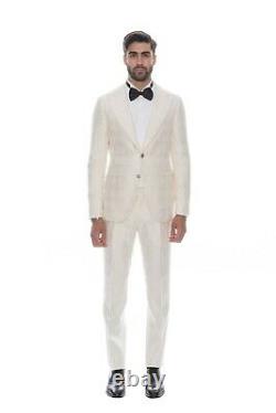 BELVEST Pure Silk Ivory Textured Formal Suit 40 US / 50 EU 8R Slim Fit