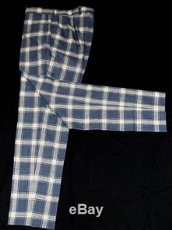 Bnwt Mens Clements & Church Navy Box Check Slim Fit Made-to-measure Suit 38r W32
