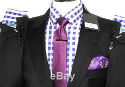 Bnwt Mens Holland Esquire Esq London Plain Black Slim Fit Suit 42r W36 X L32