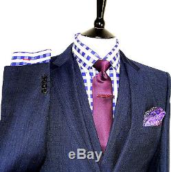 Bnwt Mens Hugo Boss Navy Birdseye Tailor-made Slim Fit 3 Piece Suit 38r W32 L32