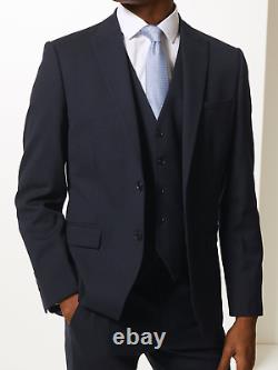 BNWT Marks and Spencer navy slim-fit wool blend 3 piece suit, 34 R / 28 R