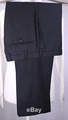 BURBERRY Black Label Japan Solid Black Peak Lapel Slim Fit Wool 2B Suit 38R