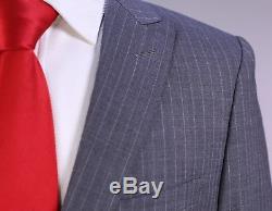 BURBERRY London Gray Striped Slim Fit Peak Lapel 2-Btn Wool Suit 36S
