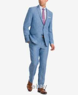 Bar III Men's Slim Fit Linen Blue Chambray VESTED Suit 42L / 36 x 32