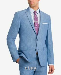 Bar III Men's Slim Fit Linen Blue Chambray VESTED Suit 42L / 36 x 32
