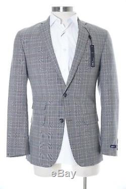 Bar III Slim Fit Gray Glen Plaid Wool Blend Two Button Pre-hemmed Suit 46R 38x32