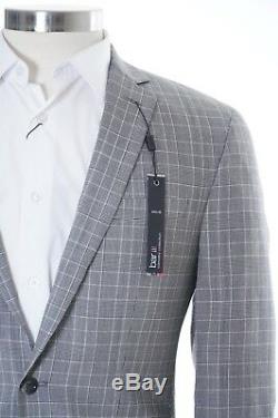 Bar III Slim Fit Gray Glen Plaid Wool Blend Two Button Pre-hemmed Suit 46R 38x32