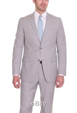 Bar III Slim Fit Light Gray Neat Textured Two Button Wool Suit