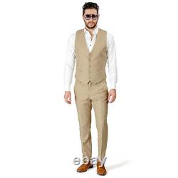 Beige Tan Slim Fit Suit Tuxedo 2 Button Notch lapel Vest Optional Fitted By AZAR