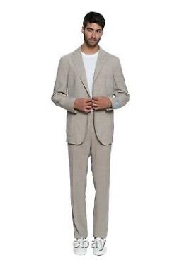 Belvest Brown Micro Houndstooth Suit Ultra Light Wool 7R Slim Fit