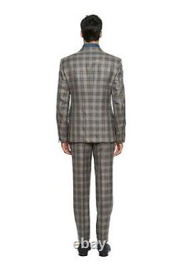 Belvest Checks Brown Suit Wool Silk Linen 40 US / 50 EU 8R Slim Fit