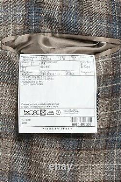 Belvest Checks Brown Suit Wool Silk Linen 40 US / 50 EU 8R Slim Fit