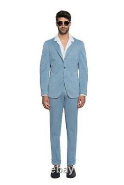 Belvest Light Blue Solid Sport Suit Cotton Silk 40 US / 50 US Slim Fit