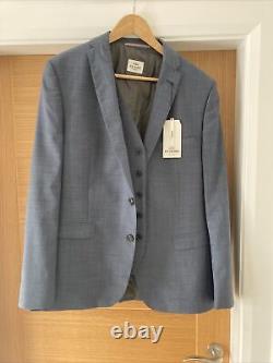 Ben Sherman Blue 3 Piece Suit Camden Slim Fit 40R W40 100% Wool Blue Brand New
