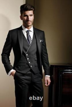Black Men Suit 3 Piece Slim Fit Peak Lapel Party Prom Groom Tuxedo Wedding Suits