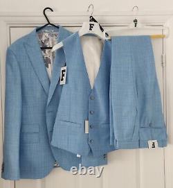 Blue French Connection UK 3 Piece Slim Fit Suit BNWT 40 Regular 32 Waist