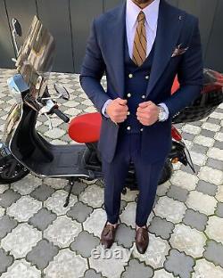 Blue Slim-Fit Suit 3-Piece, All Sizes Acceptable #116
