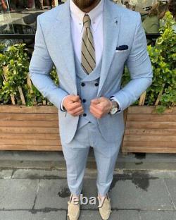 Blue Slim-Fit Suit 3-Piece, All Sizes Acceptable #141