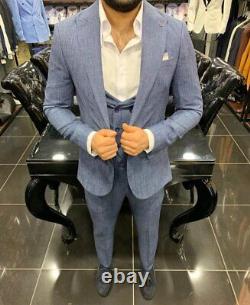 Blue Slim-Fit Suit 3-Piece, All Sizes Acceptable #152