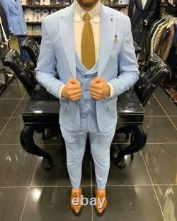 Blue Slim-Fit Suit 3-Piece, All Sizes Acceptable #186