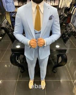 Blue Slim-Fit Suit 3-Piece, All Sizes Acceptable #188
