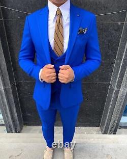 Blue Slim-Fit Suit 3-Piece, All Sizes Acceptable #42