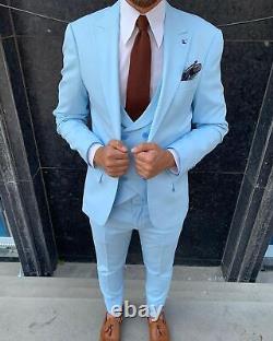 Blue Slim-Fit Suit 3-Piece, All Sizes Acceptable #45