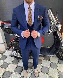 Blue Slim-Fit Suit 3-Piece, All Sizes Acceptable #79