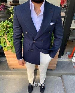 Blue White Slim-Fit Suit 2-Piece, All Sizes Acceptable #196