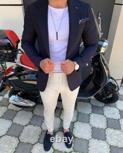 Blue & White Slim-Fit Suit 2-Piece, All Sizes Acceptable #91